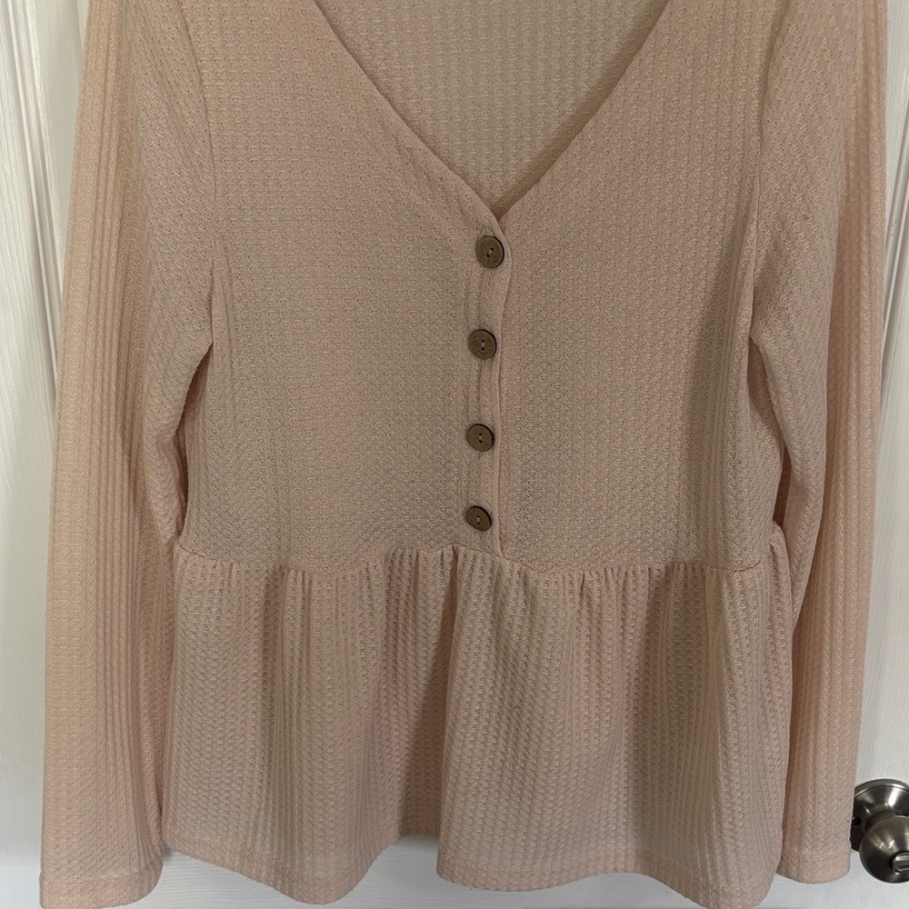 SHEIN Light Pink Button-Down Peplum shirt size L - Picture 5 of 12